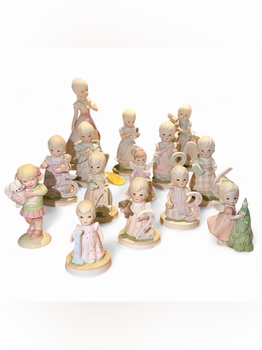 Vintage Lefton Birthday Girl Figurines Lot of 14 The Christopher Collection 1980